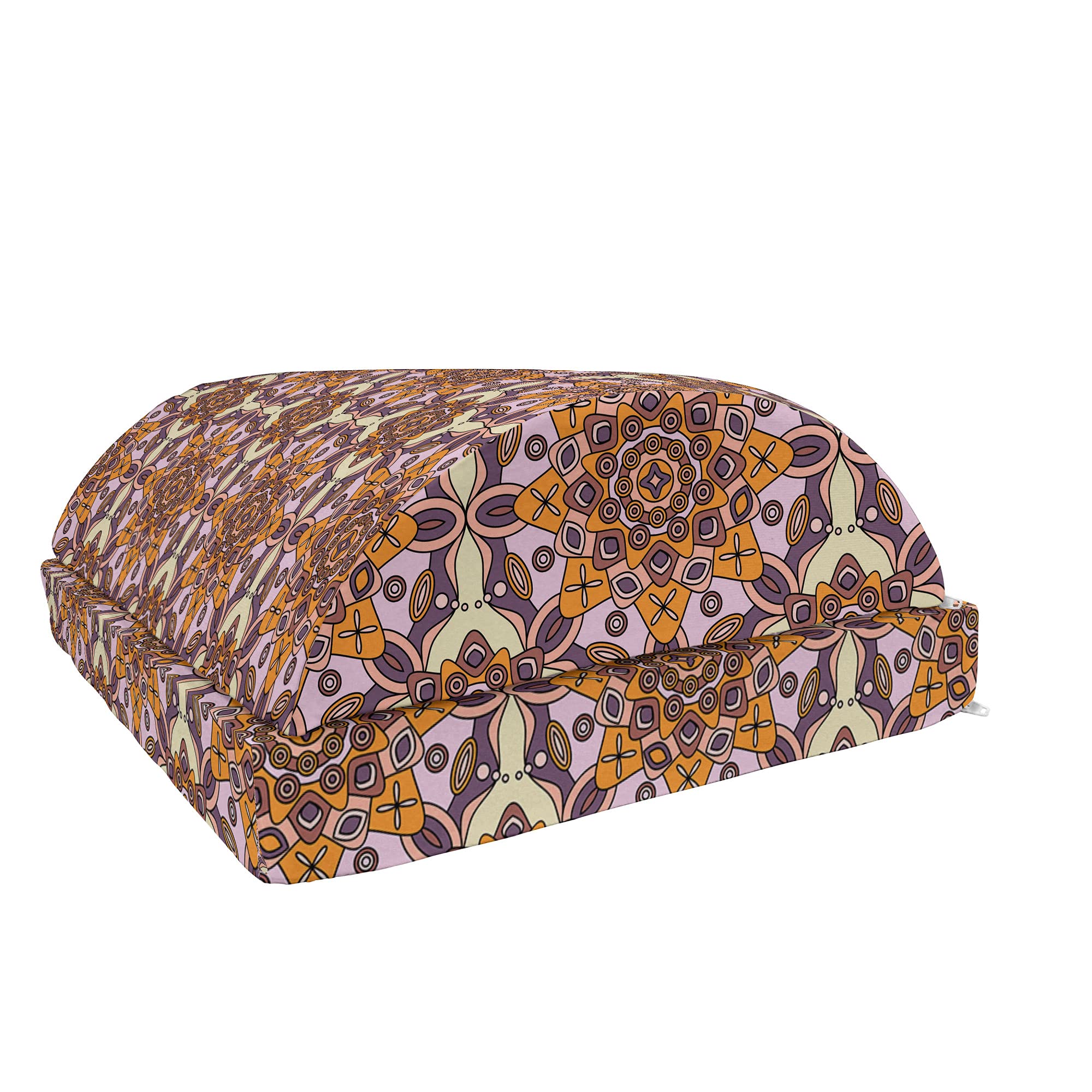 ABAKUHAUS Orange Mandala Fußstütze, Blumenmedaillon Kunst, rutschfeste Rückseite Einstellbare ergonomische Memory Foam-Beinstütze für das Büro, 30 cm x 44 cm, Baby-Rosa Aubergine und Creme