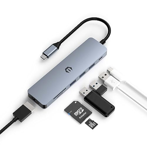 SUTOUG 7-in-1 USB-C-Hub-Dockingstation, Multiport-Adapter mit HDMI, 3 USB-3.0-Anschlüsse, 100 W PD-Ladeanschluss, SD/TF-Dock für Typ-C-Laptop