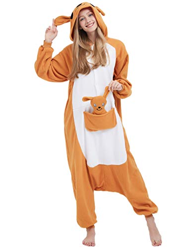 Jumpsuit Onesie Tier Karton Fasching Halloween Kostüm Sleepsuit Cosplay Overall Pyjama Schlafanzug Erwachsene Unisex Lounge Kigurumi Känguru for Höhe 140-187CM