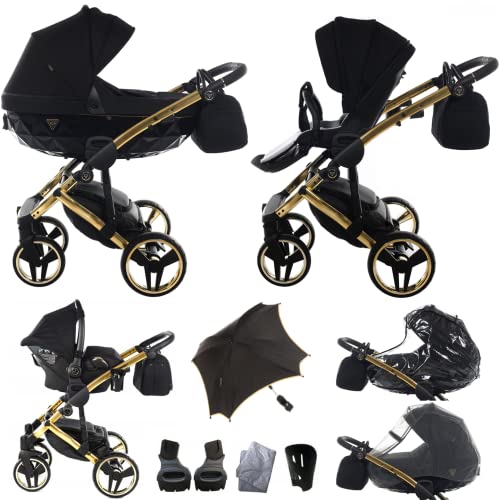 Neu! Original Junama Diamond S-Line v2 Modulsysteme Kombikinderwagen 3in1 Exclusive Prams (02 Schwarz - Gold)