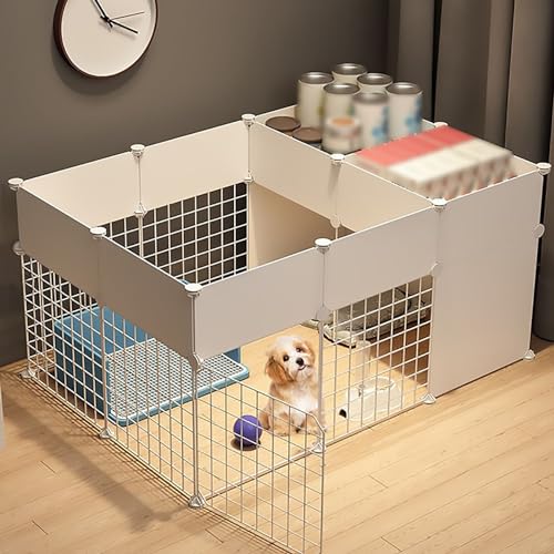 Katzengehege für den Innenbereich, DIY-Design-Hundekiste, mit Toilettenbereich, Hundezaun, Abnehmbarer Kleintierkäfig aus Metall, für Kätzchen, Kaninchen und Kleintiere (Größe: A-111 x 75 x 54 cm)