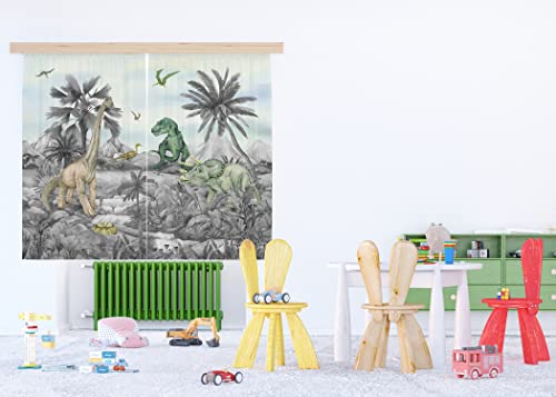 AG Design Decorative Photo Curtain Dinosaurs | 180 x 160 cm | Polyester | Semi-Transparent