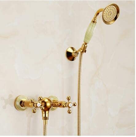 Wasserhähne,Neues Messing- und Jade-Badezimmer-Duschset zur Wandmontage, Badezimmer-Badewannenarmatur/Schokolade/Grün