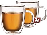 Maxxo Doppelwandige Thermo Tee Gläser 2 er Set 480 ml Wandstärke ca. 3 mm *Auch für Glühwein, Kaffee-Pot oder Suppen geeignet, Spülmaschinen fest, Mikrowellen geeignet