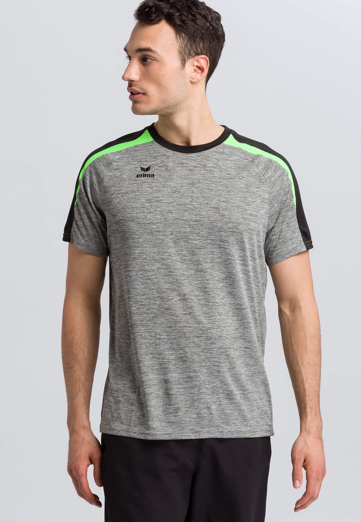 Erima Unisex Liga Line 2.0 T Shirt, Grau Melange/Schwarz/Green Gecko, L EU