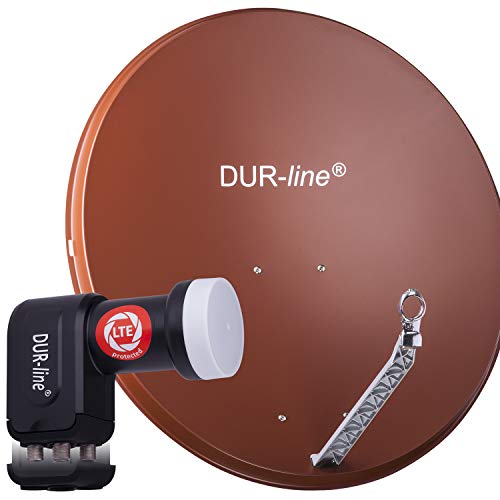 DUR-line 4 Teilnehmer Set - Qualitäts-Alu-Satelliten-Komplettanlage - Select 85cm/90cm Spiegel/Schüssel Rot + Quad LNB - für 4 Receiver/TV [Neuste Technik, DVB-S2, 4K, 3D]