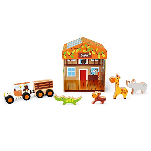 SCRATCH 276181086 Spielewelt Safari, Holzfiguren-Set mit Spielkulisse für Kinder ab 3 Jahren