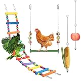 Gissroys 4-teiliges Hühnerspielzeug zum Aufhängen, farbige Leiter und Sitzstange, Papageien-Peckspielzeug, Gemüse-Futterspender für und Käfig, Hühnerleiter, Schaukel für Hühner, Sitzstangen, Schaukel,