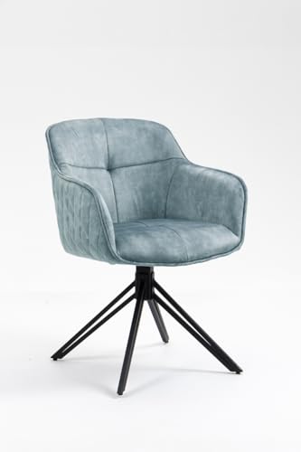 Wolf Möbel Drehbarer Design Stuhl Silberblau Samt im Retrostil mit Ziersteppung Esszimmerstuhl