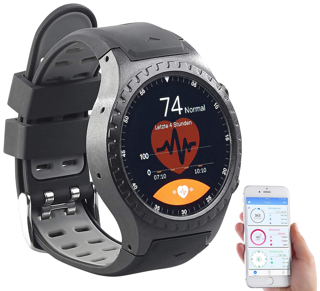 Newgen Medicals GPS-Handy-Uhr & Smartwatch für iOS & Android, Bluetooth, Herzfrequenz