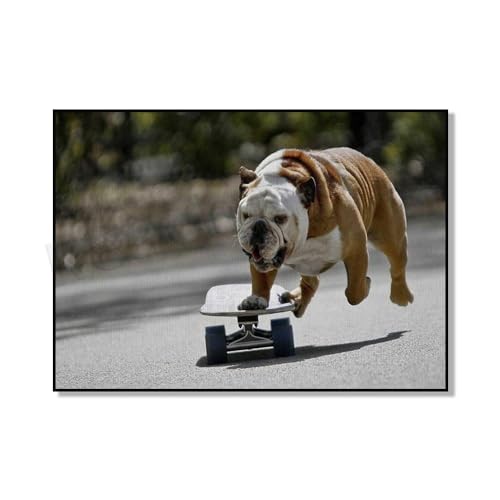 Hund Auf Einem Skateboard, Leinwand-Wandkunst-Design, Skateboard-Kunst, Posterdruck, Dekor Für Zuhause Und Büro 50Cmx70Cm Kein Rahmen