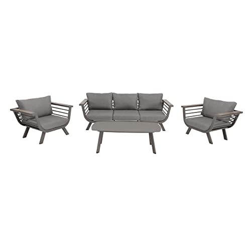 NATERIAL - Gartenmöbel Set NECKAR - Gartenlounge mit Kissen - 5 Personen - 1 Outdoor-Sofa - 2 Gartensessel - 1 Outdoor-Couchtisch 120x60x42 cm - Aluminium - Grau - Garten Sitzgruppe