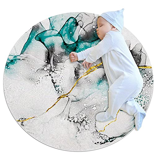 Area Rug Weiß abstrakt Runde Teppiche Weiche, schmutzabweisende Teppichbodenmatte für zu Hause 100x100cm