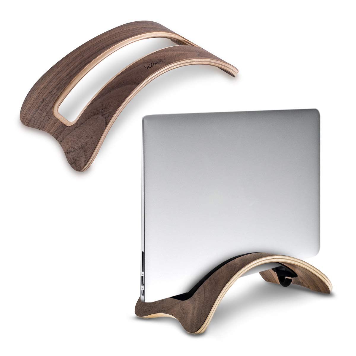 kalibri Laptop Ständer Notebook Stand - Halterung aus Holz - 1x Silikoneinsatz für MacBook/Air Retina/Pro/Tablet iPad - Walnuß Braun