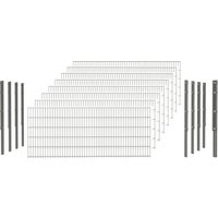 hadra Doppelstabmattenzaun, silbergrau, 8/6/8 mm, Komplett-Set à 20 m, inkl. Pfosten, Flacheisenleiste - silberfarben | grau