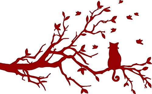 EmmiJules Wandtattoo Katze auf Ast (100cm x 60cm)- Made in Germany - verschiedene Größen und Farben - Baum Wohnzimmer Schlafzimmer Katzen Wandaufkleber Wandsticker