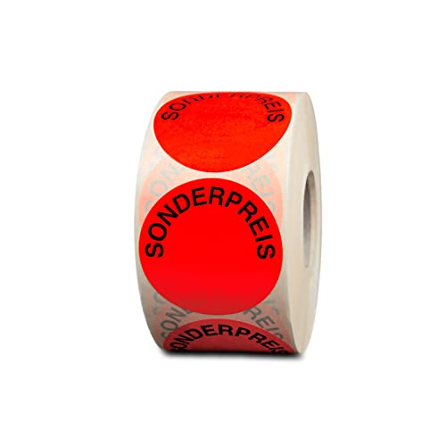 HUTNER Aktionsetiketten"Sonderpreis" ø 50mm leucht-rot ablösbar 3.000 runde Aufkleber, Haftetiketten, runde Etiketten
