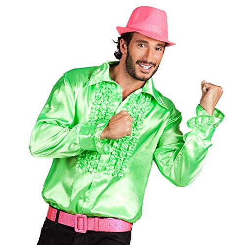 Boland- Disco Hemd mit Rüschen, Limonengrün, für Herren, Kostüm, Party Shirt, Schlagermove, 70er Jahre, Mottoparty, Karneval