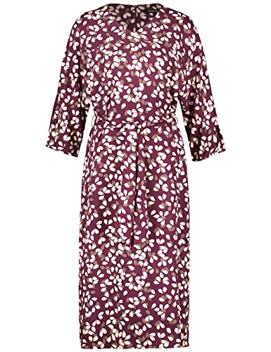 Taifun Damen Blusenkleid mit Bindegürtel 3/4 Arm Kleid Langarm kurz Blusenkleid floral wadenlang Black Cherry Gemustert 42