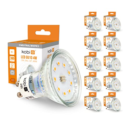 ekobi KOBI GU10 LED - Glühbirne 4W 4000K - 300Lm Abstrahlwinkel 120 Grad - Energiesparlampe - Soft Light - Spotlight - Nicht dimmbar - Varianten zur Auswahl (Naturalweiß, 10er Pack)