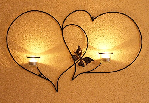 DanDiBo Doppelherz Wandteelichthalter Herz 65 cm Teelichthalter aus Metall Wandleuchter