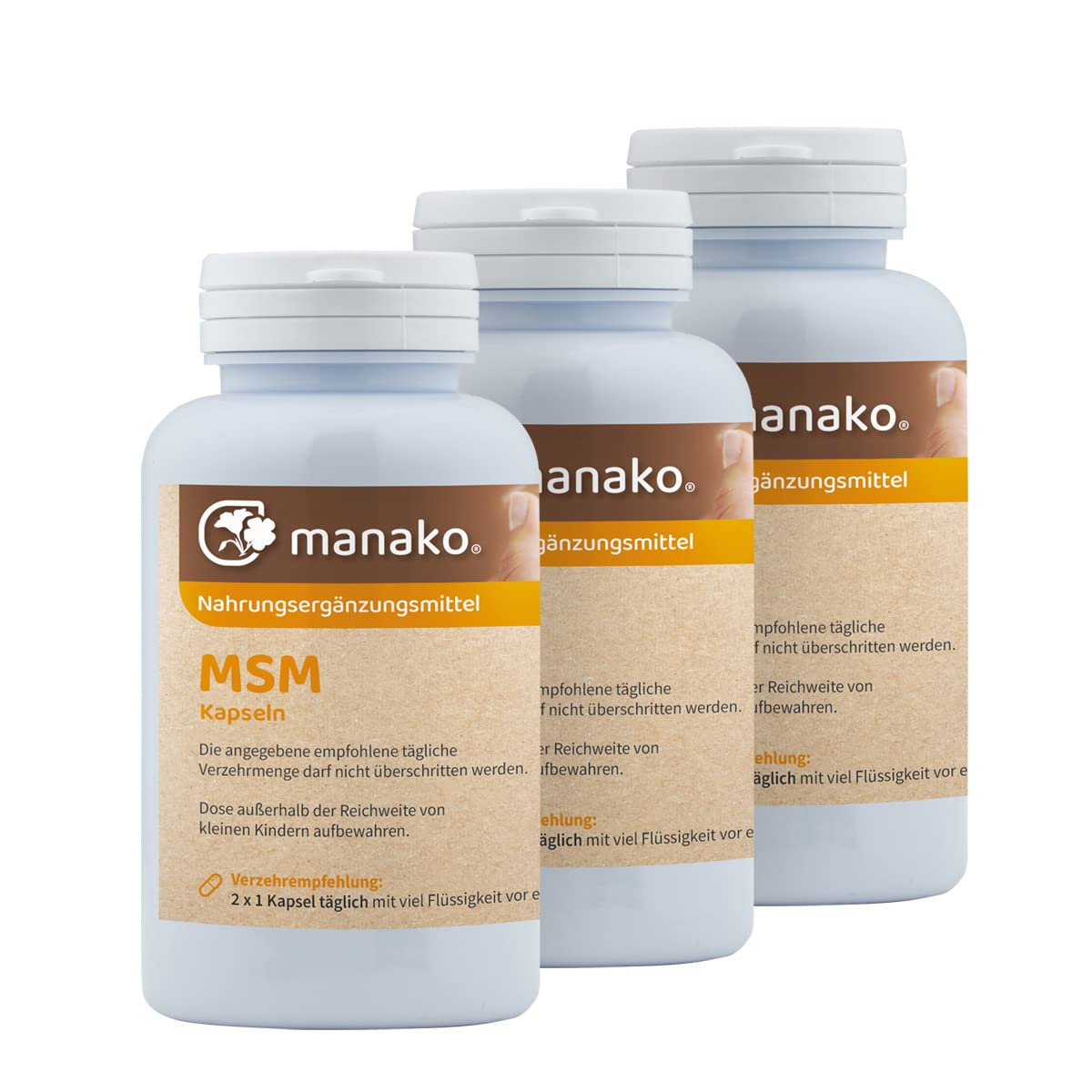 manako MSM (Methylsulfonylmethan) Kapseln, 3 x 120 Stück, Dose a 84 g