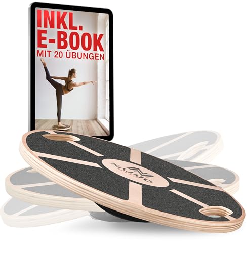 NAJATO Sports Balance Board – Wackelbrett mit rutschfestem gummiertem Standfuß – Gleichgewichtstrainer mit Handgriffen für mehr Übungsmöglichkeiten – Balance Board Holz