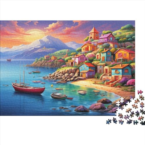 Puzzle Für Erwachsene, 500-teilige Puzzles Für Jugendliche Colorful Town by The Sea Familie, Herausfordernde Spiele, Unterhaltung, Spielzeug, Geschenke, Heimdekoration, Ungelöstes Rätsel 500pcs (52x3
