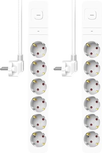 2-er Set ELRO ES706 6-Fach Steckdosenleiste mit Überspannungsschutz – 1,5 m Kabel und Schalter – Kindersicherung – Schukostecker – max. 3680 W – TÜV getest