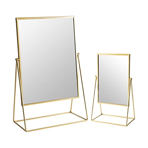 Harbour Housewares 2 Stück Frisierkommode Rasierspiegel Set - Freistehende Tisch Make-up kosmetischen Spiegel - 2 Größen - Gold