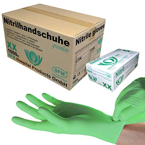SFM ® GREENLETS Nitril : XS, S, M, L, XL grün puderfrei F-tex Einweghandschuhe Einmalhandschuhe Untersuchungshandschuhe Nitrilhandschuhe XL (1000)