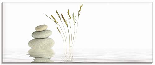Artland Qualitätsbilder | Glasbilder Deko Glas Bilder 125 x 50 cm Weißes Zen Bild mit Steinen, Schilf und Wasser A6GT