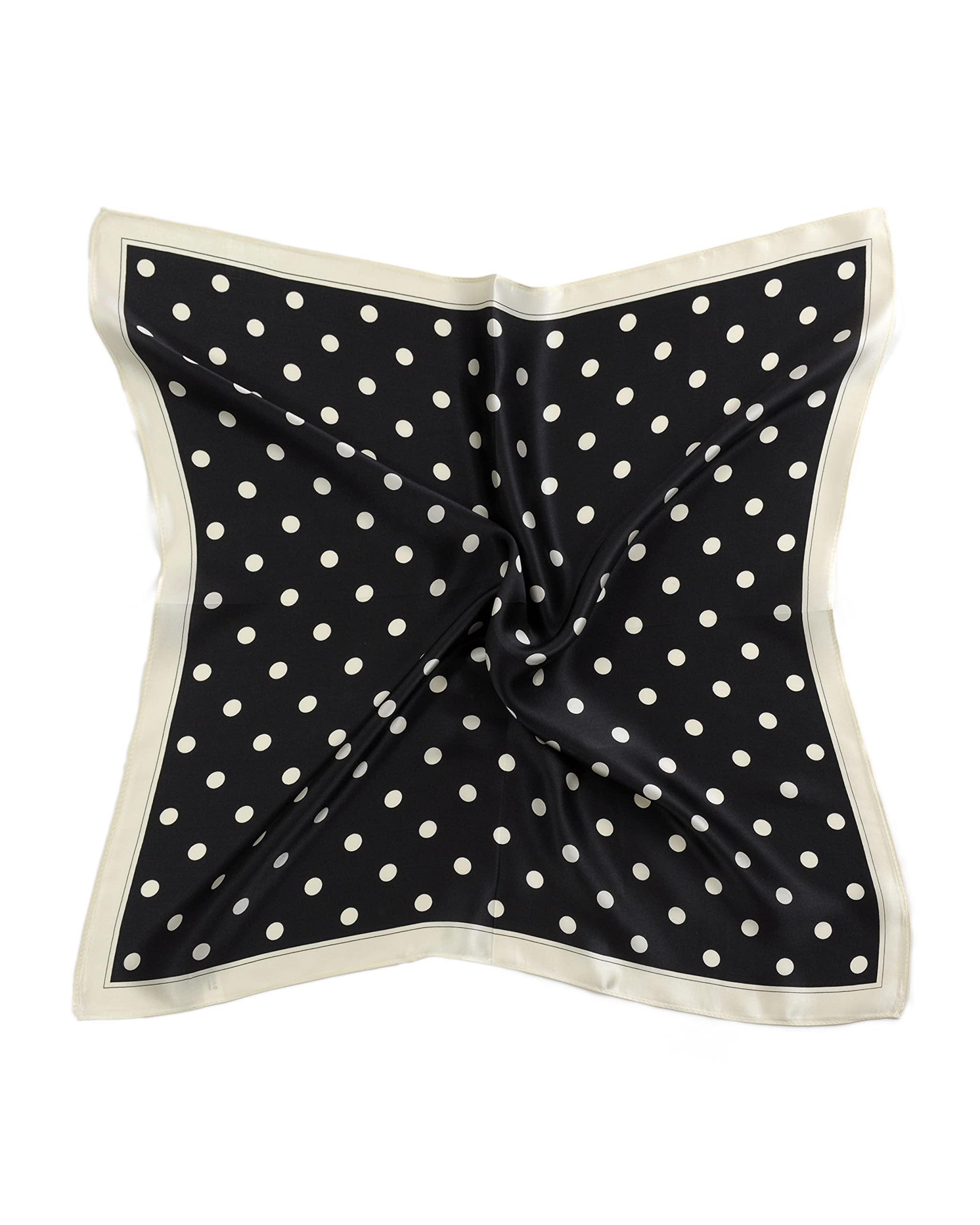 MayTree Seidentuch, buntes Halstuch für Damen aus 100% Maulbeer-Seide, quadratisch Punkte klein 53x53 schwarz weiss