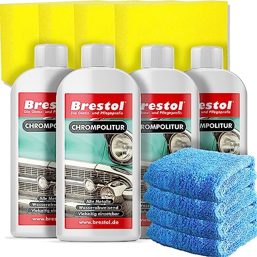 Brestol Chrompolitur Set3 (4X 250 ml + Zubehör) - Metallpolitur Alupolitur Chrom Polish