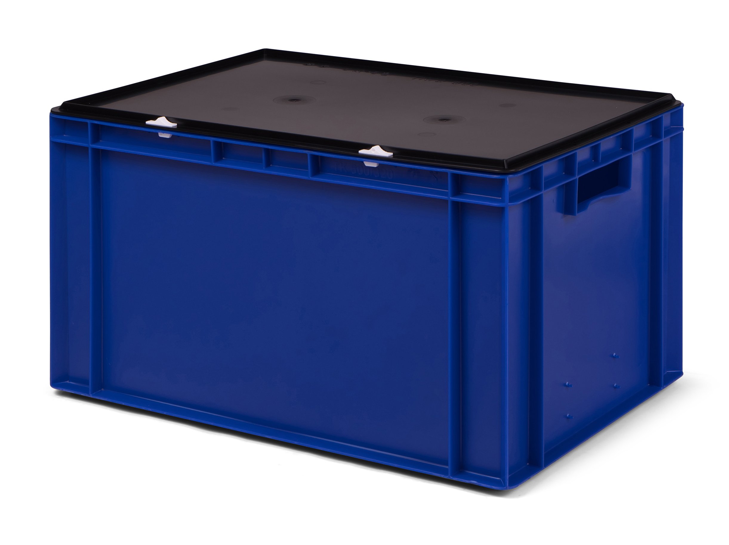 Transport-Stapelbox/Lagerbehälter blau, mit schwarzem Verschlußdeckel, 600x400x320 mm (LxBxH)