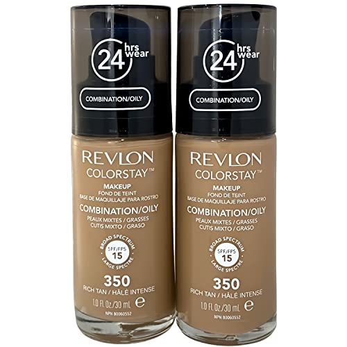 2 x Revlon Colorstay Pump 24HR Make Up SPF15 Comb/Oily Skin 30ml - Rich Tan