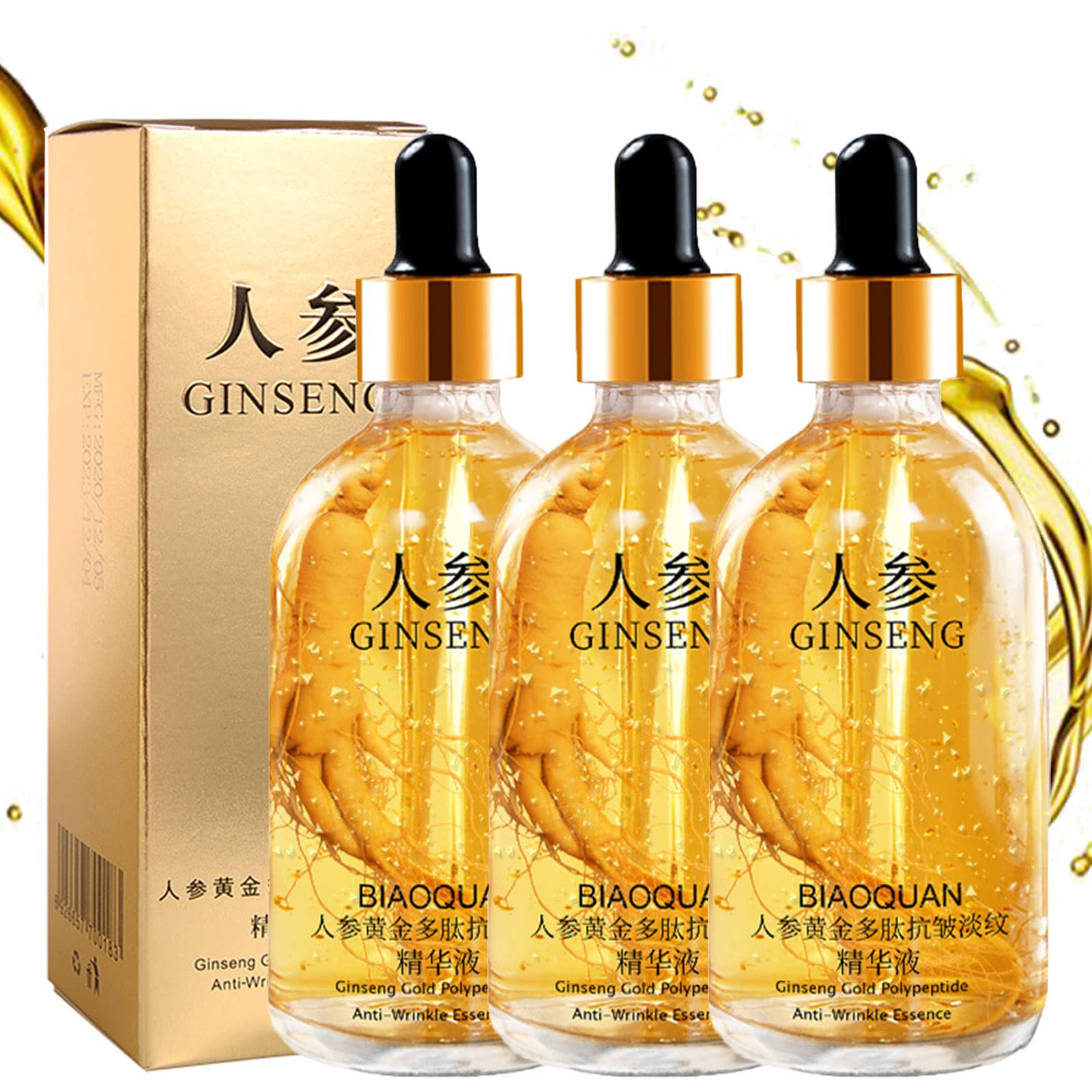 NNBWLMAEE Ginseng Polypeptide Anti-Ageing Essence, Ginseng Gold Polypeptide Anti-Ageing Anti-Wrinkle Essence, Ginseng Serum for Tightening Sagging Skin Reduce Fine Lines (3pcs)