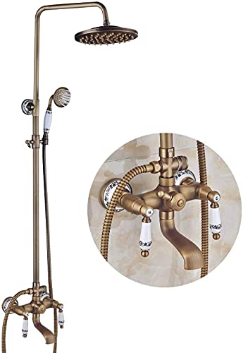 Wasserhähne, Antik-Messing-Duscharmatur, goldenes Badezimmer-Duschset, antikes, an der Wand montiertes Regendusch-Mischbatterie-Wasserhahn, 3-Funktionen-Mischbatterie, Wandmontage, inklusiv