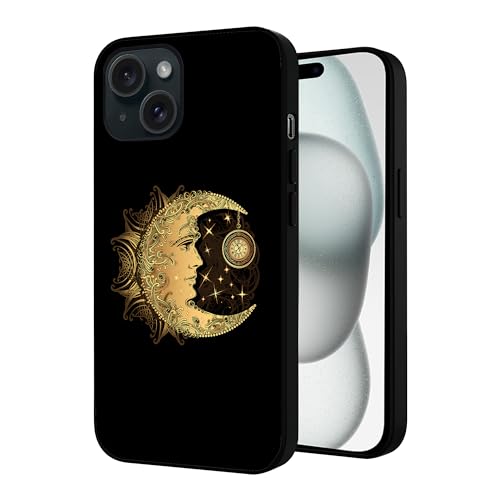 Kompatibel mit iPhone 15 Hülle, Sonne Mond Astrologie Sternzeichen iPhone Hülle entworfen für Frauen Mädchen, weiches Silikon, stoßfest, Ganzkörperschutz Handyhülle für iPhone 15