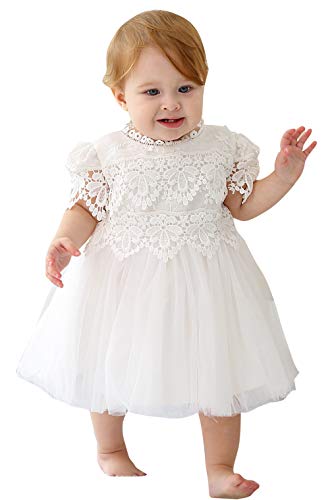 Happy Cherry Baby Mädchen Prinzessinenkleid Blumenmädchen Hohlbauweise Spitze Weich Besondere Anlässe Taufkleider Weiß 18-24 Monate