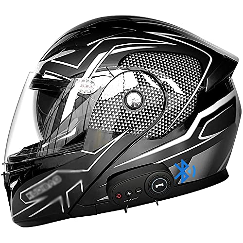 Bluetooth Modularer Klapphelme Integrierter Motorradhelm Mit Doppelvisier FM Radio,Stoßfester Motocross Helm Für Cruiser Erwachsene Männer Frauen DOT/ECE Zugelassener 3,XL(61-62CM)