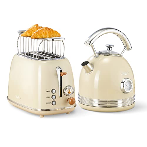 Wiltal Toaster Retro 2 Scheiben, 6 Einstellbare Bräunungstufen, mit hochwertige Brötchenaufsatz, Aufwärmen-Auftauen-Abbrechenfuktion，Countdown-Anzeige (milchig)