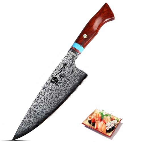 WILDMOK Kochmesser 21,3cm - Küchenmesser Damastmesser Super-Edelstahl– Schärfstes Professionelles Gyuto Hand Gefertigt - für Zuhause oder Restaurantküche