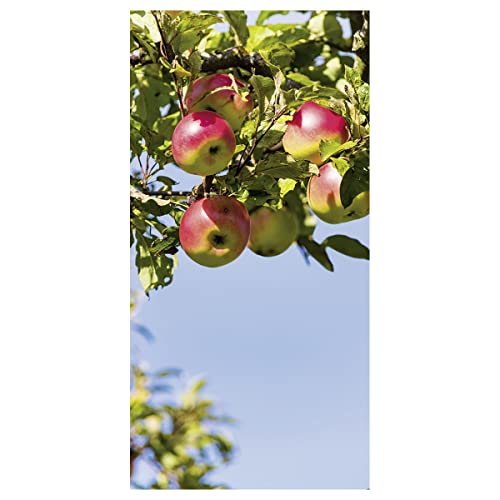 Dekoratives Stoffbanner ,,Äpfel am Baum' 100 x 200 cm Rot Sommerbanner Textil-Banner Stoff-Display Banner Textil-Poster für Innen & Außen UV-beständig
