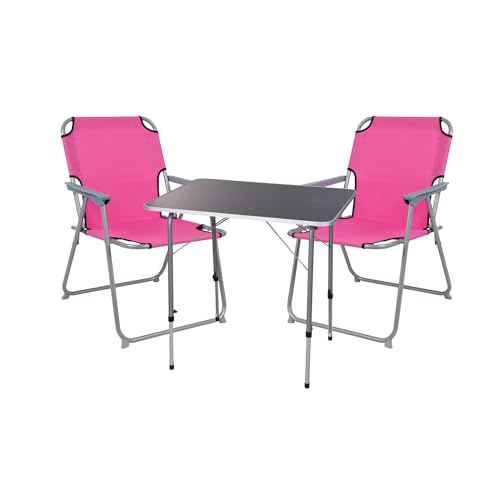 Mojawo 3tlg. Campingmöbel Set Campingtisch Outdoor höhenverstellbar Tragegriff Campingstühle Pink Stoff Oxfort