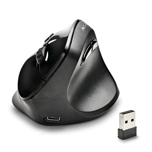 NGS Evo Moksha - Kabellose Maus, Vertikale ergonomische Maus, 2,4 GHz, Geräuschlose Tasten, Einstellbare DPI: 800/1200/1800/2400, Plug-and-Play, Schwarz