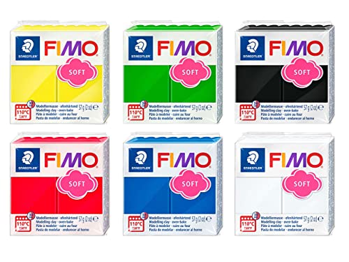 Fimo Oven Bake Clay . Starter set 6 x 56g Blocks in assorted Colours. by Fimo