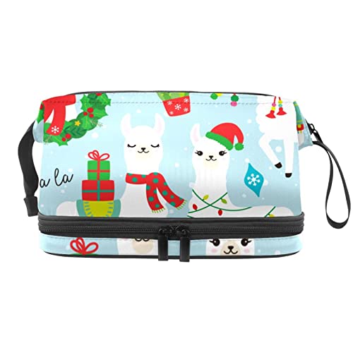 Kosmetiktasche mit großem Fassungsvermögen, Make-up-Tasche, wasserdichte Make-up-Tasche, Organizer, niedlicher Weihnachts-Alpaka-Lama-Kaktus, Mehrfarbig, 27x15x14 cm/10.6x5.9x5.5 in