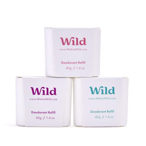 Wild - Natürliches nachfüllbares Deo - Aluminiumsalzfrei - Nachfüll-Sortenpaket enthält Fresh Cotton & Sea Salt, Jasmine & Mandarin, Coconut & Vanilla Düfte - Lang anhaltender Schutz - 100% natürlich