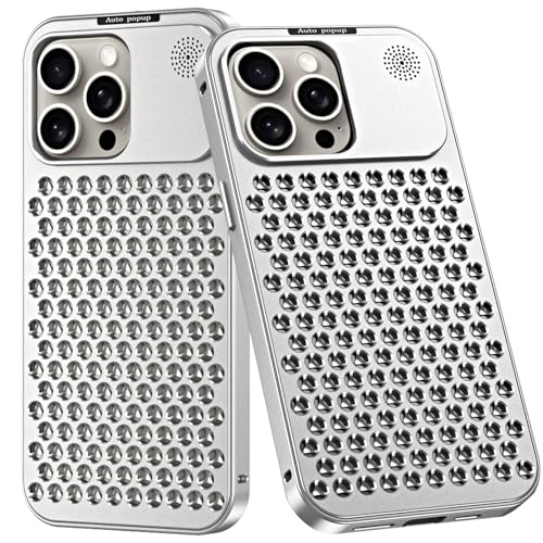 LOXO CASE Schutzhülle für iPhone 14/14 Pro/14 Plus/14 Pro Max, Aluminiumlegierung, 3D-Wärmeableitungslöcher, Kratzfeste Aromatherapie-Hülle mit Sicherheitsverschluss,Silver,14 Plus